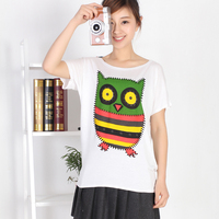 娇维安 短袖女士T恤韩版体血衫 猫头鹰卡通图案圆领蝙蝠袖女式t恤