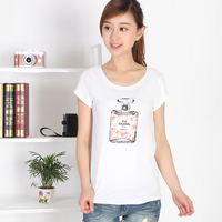 娇维安 春夏季女装女士T恤韩版体血衫 香水瓶图案圆领短袖女式t恤