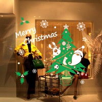 包邮彩色圣诞树雪花墙贴纸圣诞老人新年玻璃橱窗客厅卧室装饰贴画