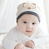 韩国进口正品 小狐狸婴儿童帽子男女宝宝全棉胎帽春秋套头帽