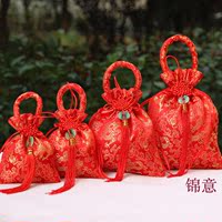 锦意红金龙婚礼创意喜糖袋子回礼袋锦缎布手提中式满月喜蛋袋大号