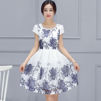 韩版夏季小清新条纹连衣裙女短袖雪纺罩衫吊带背心裙两件套装裙子