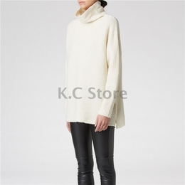 KC 羊毛毛衣 女式中长款 高领 oversized 堆堆领新款纯色欧单出口