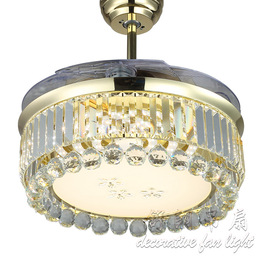 品牌新款水晶LED隐形风扇灯客厅卧室奢华遥控装饰吊扇吊灯l8645
