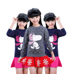 女童秋冬装2016新款韩版童装中大童长袖毛衣提花修身套头针织衫