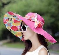 女士夏季大沿遮阳帽子防晒防紫外线沙滩帽儿童双面可折叠太阳帽夏