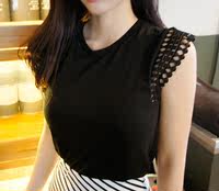 韩国代购女装莫代尔棉简约无袖T恤薄2015夏新纯色修身体恤上衣潮