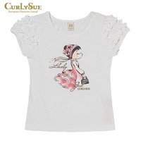 Curlysue韩国可爱秀童装夏季新品女童短袖T恤纯棉针织休闲衫