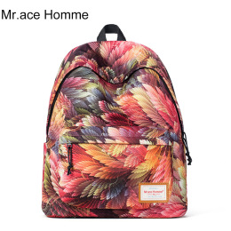 Mr.ace Homme双肩包女韩版学院风书包学生休闲印花电脑背包旅行包