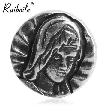 ruibeila925银复古唐草纹圣母玛丽亚头像耳钉男女个性朋克耳饰潮