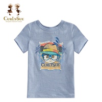 Curlysue童装专柜正品夏季儿童T恤衫男童圆领休闲纯色短袖T恤