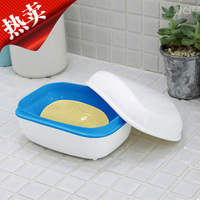 韩国进口WAVE白色双层带盖大皂盒沥水香皂盒创意家居浴室肥皂碟托