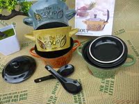 日式可爱迷你双耳陶瓷碗韩式创意复古餐具泡面碗带盖送勺套装包邮