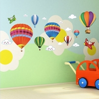 包邮墙贴纸贴画 三代自粘墙贴 五彩热气球宝宝卧室儿童房幼儿园