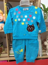 儿童套装可爱童雨小猫弹力套头长袖薄款套装空调室内装