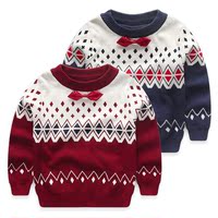 宝宝毛衣 男童领结上衣打底衫2015童装冬装线衣 小儿童套头毛线衣