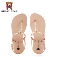 ROCKY BEAR/洛克熊新款T字后带纯色女士平底凉鞋舒适夹角沙滩鞋