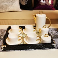 金边欧式咖啡具套装简欧家装样板房饰品摆件下午茶具11头镀金骨瓷
