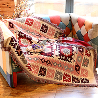 美式乡村单双人沙发巾套全盖针织布艺双面沙发垫桌布盖巾地毯客厅