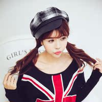 韩国女士秋冬天英伦格子画家帽韩版保暖贝雷帽八角帽子时尚男女帽