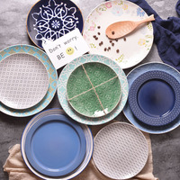 创意浮雕菜盘盘子平盘陶瓷家用圆盘手绘餐盘个性装饰盘西餐盘碟子