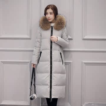 2016冬季韩版新款超大白貉毛领女式中长款羽绒服加厚修身外套包邮