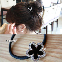 韩国发饰品气质黑色梅花合金水钻花朵发绳头绳包邮