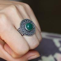 印度尼泊尔S925纯银泰银手工镶嵌天然绿玛瑙戒指复古夸张超大民族