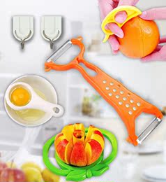 【自有】家居厨房小工具削皮器切苹果器剥橙蛋清分离器小粘钩10件