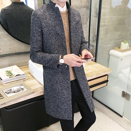 2016新款男士秋冬装风衣青年韩版修身中长款大衣立领纯色潮流外套