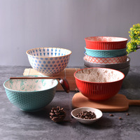 大号汤碗面碗菜碗8寸创意陶瓷大碗手绘水果沙拉碗复古浮雕沙拉碗